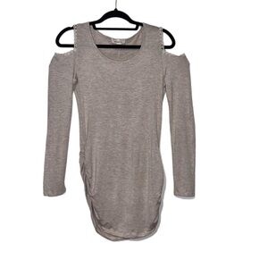 Beigh Cold Shoulder Top with rouching on the sides NWOT